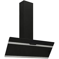 Campana Extractora Inclinada 90 vidaXL Campana Extractora Pared Cocina Soporte Ventilador Lámpara LED Forma Inclinada Fácil de Limpiar Acero y Cristal Templado Negro 90 cm