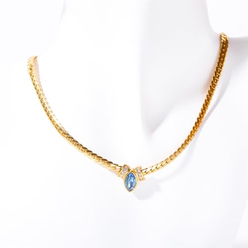 Titanium Steel Purple Blue Brown Marquise Zircon 18K Gold Electroplated Necklace Snake Bone Necklace Fashion Common Luxury Choker Chain Multi Layered Necklace3