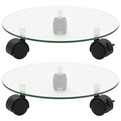 vidaXL Pflanzenroller, 2 Stück, Gehärtetes Glas, 28 cm Rund, Rolluntersetzer mit 360° Drehbaren Rollen & Bremse, Pflanzenheber, Blumentopfhalter, Innen- & Außenbereich