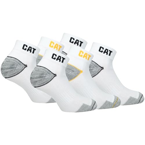 Caterpillar 6/12 Paires Chaussettes Travail Sneaker Hommes Prévention des Accidents Talon et Pointe Renforcées Coton, 6 Paires Blanc, 43-46