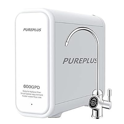PUREPLUS Tankless Reverse Osmosis Water Filtration System – 600 GPD High Output, 1.5:1 Pure to Drain Ratio, Smart Faucet, USA Tech Support, NSF/ANSI 58 Certified, Under-Sink Installation