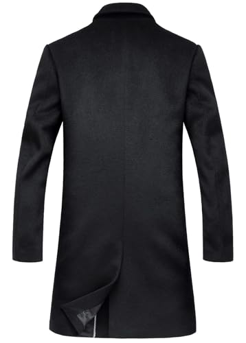 ebossy Men's Notched Lapel Wool Blend Coat Double Breasted Mid Long Overcoat with Pocket2