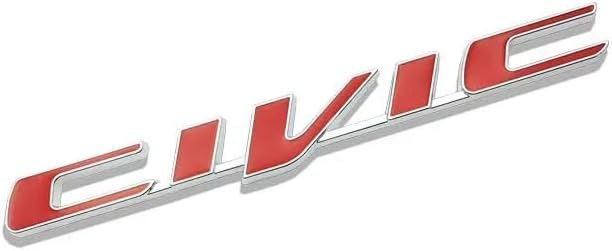 SOLDOUT 3D Metal Car Letter Fender Emblem Side Rear Tail Trunk Decals Emblem Badge Logo Sticker Decal Styling Auto Accessories Compatible with Honda Civic (Red with Silver)