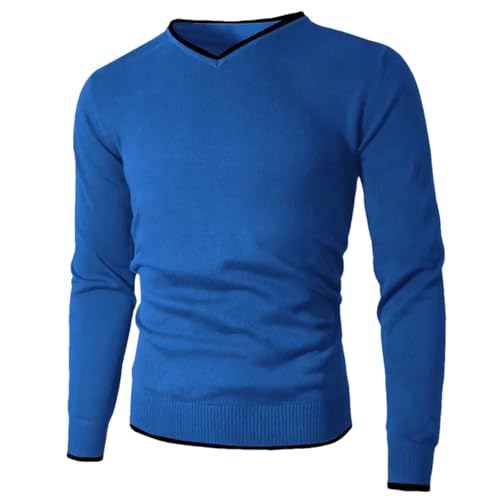 Winter Men's Pullover Sweater V-Neck Solid Color Slim Sweater Cotton Warm Casual Sweater