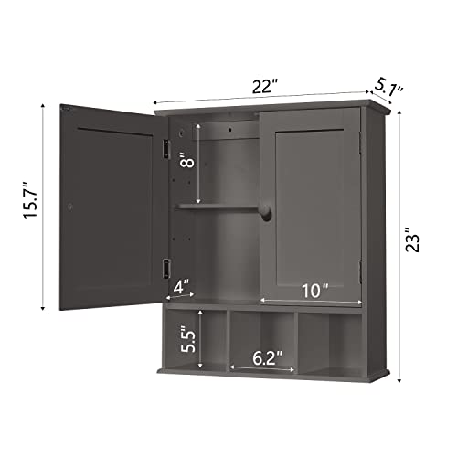 TaoHFE Grey Bathroom Wall Cabinet with 2 Door Adjustable Shelves, Over The Toilet Storage, Medicine Cabinets for Laundry Room, Kitchen