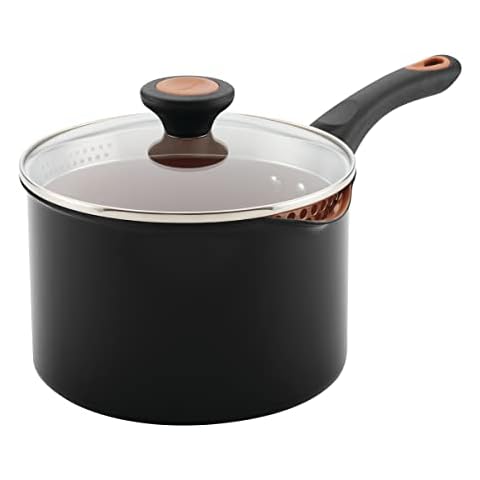 Farberware Glide Nonstick Sauce Pan/Saucepan with Straining and Lid, 3 Quart, Black Cover