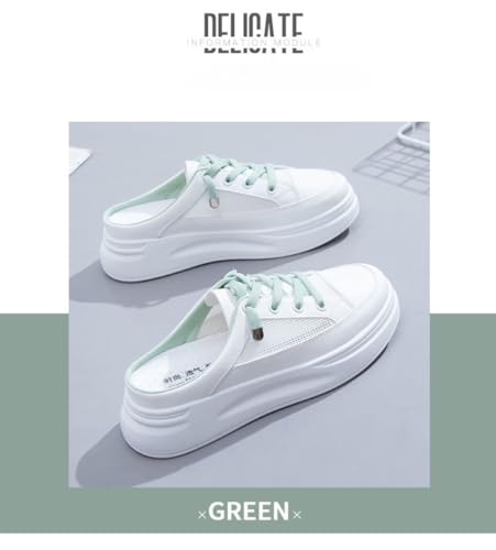 Backless Tennis Shoes for Women Mule Sneakers White Slip on Backless Sneakers Wide Platform Canvas Mules Non Slip Chunky Sole Lace Up Breathable Round Toe Lightweight Casual Flat Slides Indoor Outdoor2