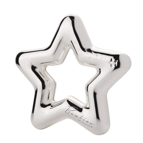 Widdop Bambino - Sonajero de estrella chapado en plata para bebé, regalo ideal para baby shower, recién nacido, nuevos padres, bautizo, incluye caja de regalo y elegante bolsa gris, regalo de recuerdo