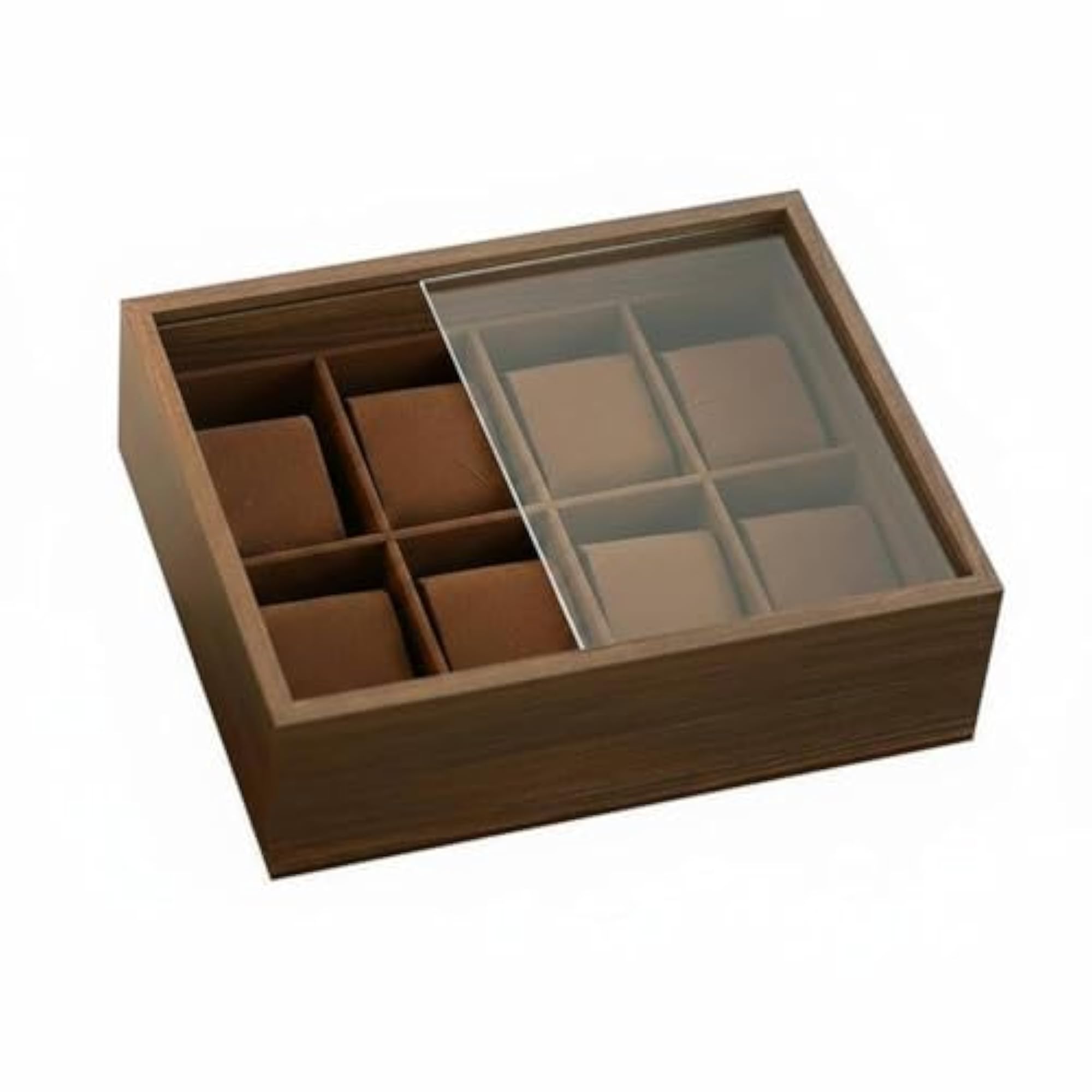 Sliding Lid Wooden Watch Display Case with Divided Compartments