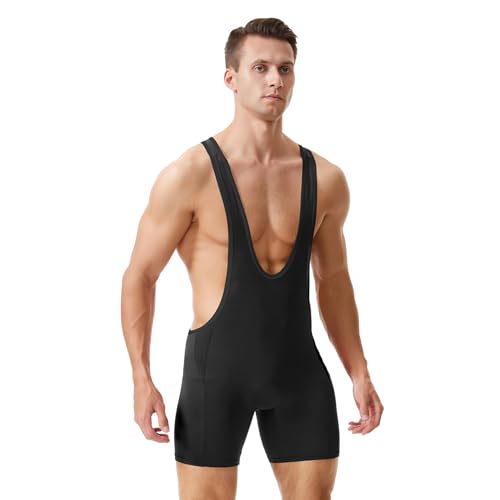 LORSPORTCH Wrestling-Singlets für Herren, Powerlifting-Singlet, ärmelloses Unterhemd, Active Bodysuit-Tanktop Schwarz M