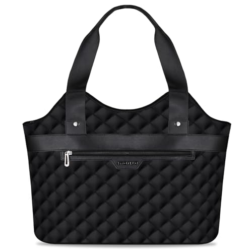 MOSISO Tote Bag for Women, Rhombus Quilted Large Capacity Work Laptop Tote Bag with Cup Holder Inside, Carrying Large Tote Handbags with Laptop Compartment&Pocket for College,Work,Teacher,Nurse, Black