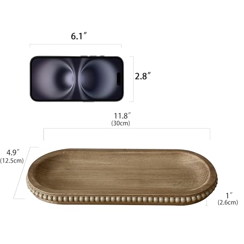 dwellington Wooden Farmhouse Decorative Tray, 11.8in Rustic Beaded Tray for Living Room Decor, Kitchen Table Décor, Oval Coffee Table Serving Tray (Natural) by dwellington - Image 4
