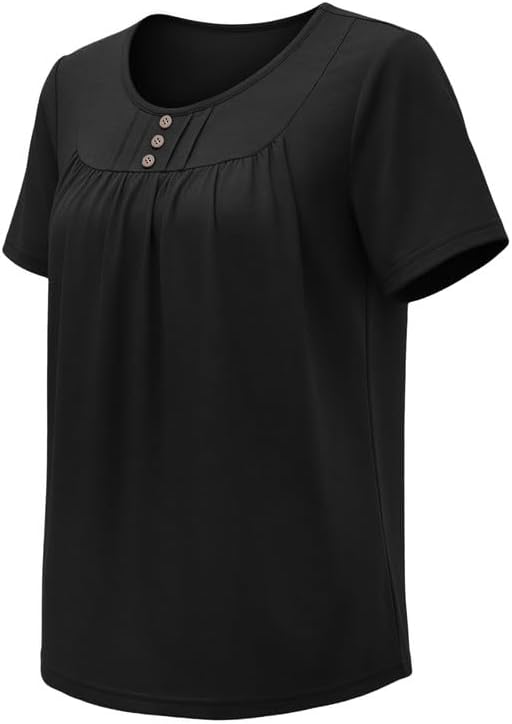 Womens Short Sleeve Shirts Summer Crew Neck Top Botton Up Casual Dressy Ruched Blouses Tunic 2026