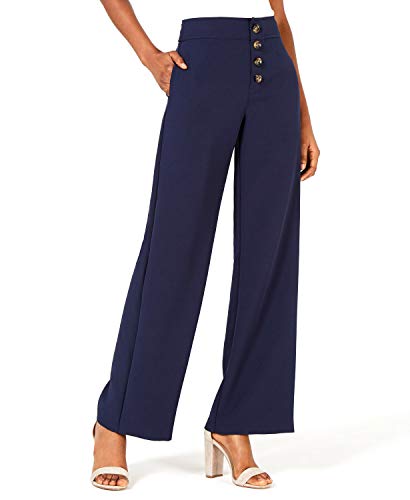 Diane Button-Front Wide-Leg Pants Navy Size X-Small