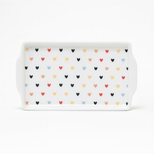 Amazon.com.br: Bandeja Porcelana Retangular Corações Coloridos Decorado