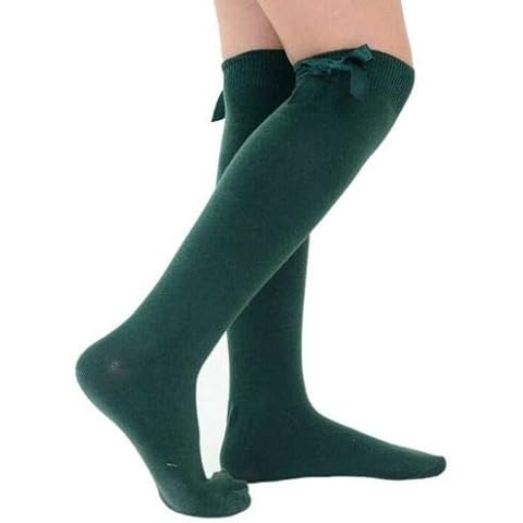 iTRONiK 3 Pairs Girls bow Knee High Socks School Socks With Satin Bow all Size Back to school Socks (12-13.5, Bottle Green) Cover