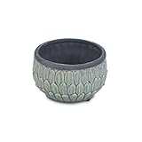Cheung's Round, Blue Pot with an Overlapping Leaf Pattern Ceramic Planter, 6.5'...