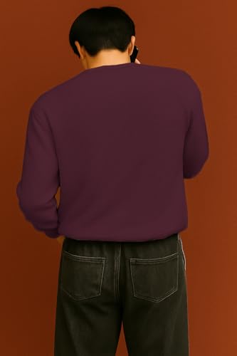 Image of Men's Solid Slim Fit Full Sleeve Henley Neck Rib Textured Cotton Blend T-Shirt | Casual & Office Wear | Daily & Travel use