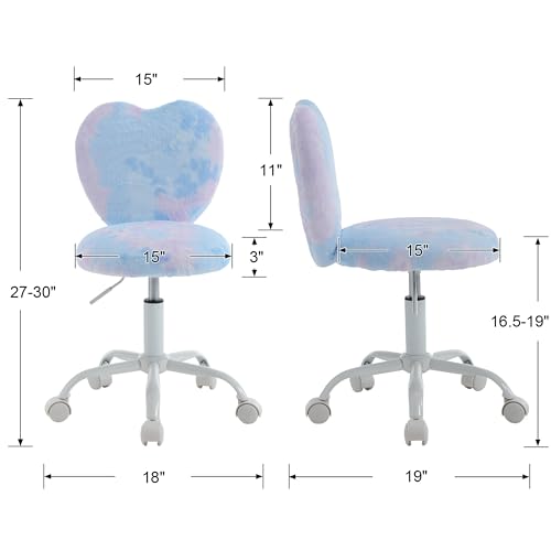 Image of Kmax Kids Reading Chair, Rolling Cute Desk Chair for Girls Swivel Office Chair with Wheels & Heart Back Adjustable Childrens Vanity Chair for Bedroom Reading Room - Fur, Baby Blue