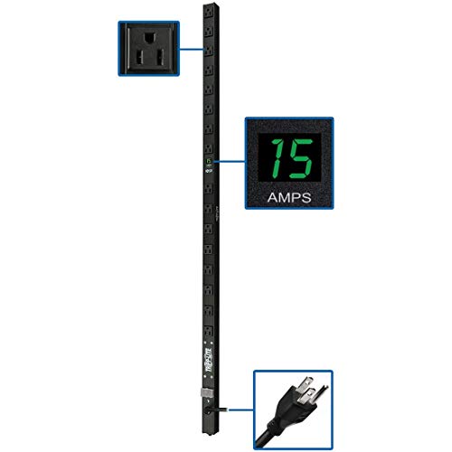 Tripp Lite Metered PDU, 15A, 16 Outlets (5-15R), 120V, 5-15P, 15 ft. Cord, 0U Vertical Rack-Mount Power (PDUMV15)