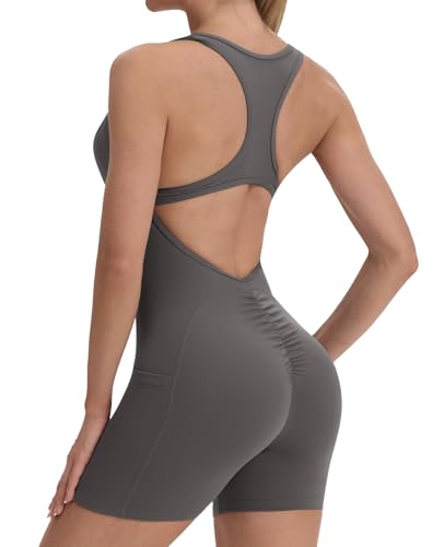 Combinaison sport femme moulante sans manches avec poches pour yoga