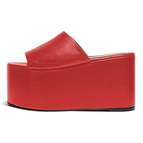 YDN Women Super Thick Platform High Wedge Heel Sandals Open Toe Casual Summer Slide Slipper Shoes Red 14