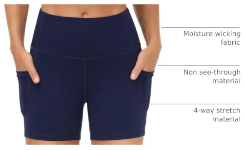 Image of THE GYM PEOPLE High Waist Yoga Shorts for Women's Tummy Control Fitness Athletic Workout Running Shorts with Deep Pockets