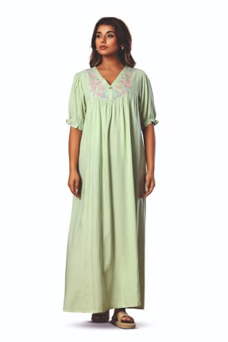Image of NIHSAMAH Viscose Nighty for Women, Embroidered & Printed Stylish Night Gown, Long Sleeve Comfortable Sleepwear Long Nightwear, Maxi