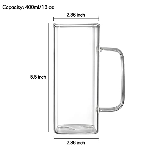 Fasmov F-DRINKINGGLASSES-WITHHANDLE-6PC 6 Pack Drinking Glasses, 13 Oz Glass Cups With Handle, Thin Square Glasses Coffee Mugs thumb #1