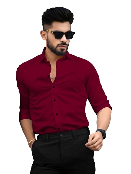 Image of Men's Cotton Solid Full Sleeves Regular Fit Formal Shirt