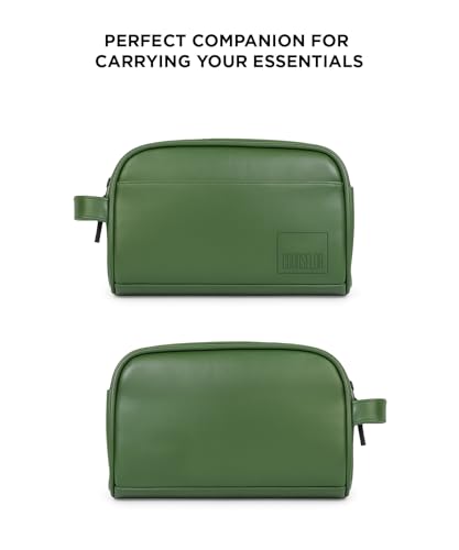 Image of COUNSELOR Toiletry Bag for Men & Women, Vegan Leather Toiletry Organizer, Shaving Kit Bag & Grooming, Travel Toiletry Pouch with Handle, Multiple Compartment, Unisex Travel Organizer Swift (Green)