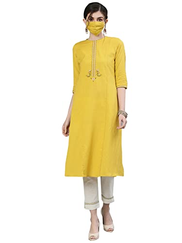 Image of ishin Women's Rayon Burgundy Embellished A-Line Kurta set With Skirt