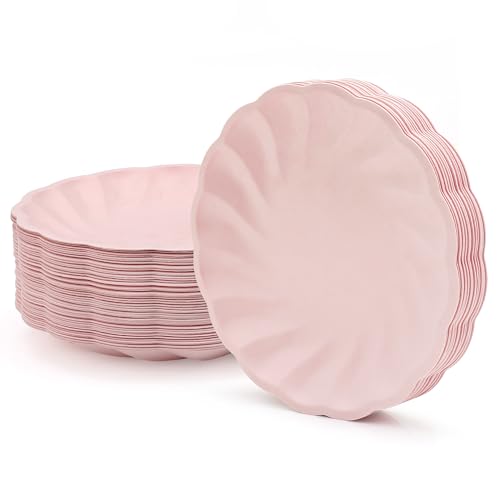 50 Pcs Pink Scalloped Disposable Dessert Plates