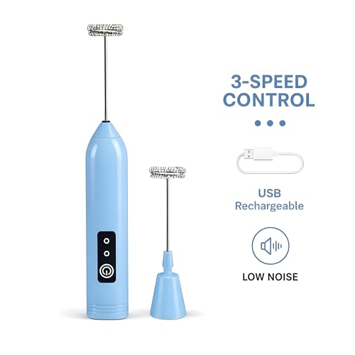 Image of Coffee Frother - Electric Rechargeable Coffee Maker Machine for Home Electric Coffee Frother & Milk Whisker | 1 Year Warranty | Free Recipe Book (Frother) (Glacier Blue)