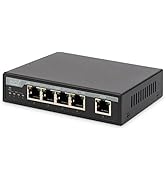 DIGITUS 4-Port Gigabit Ethernet PoE Ethernet Desktop Switch, 65 Watt, zusätzlich 1x Uplink, 10/10...