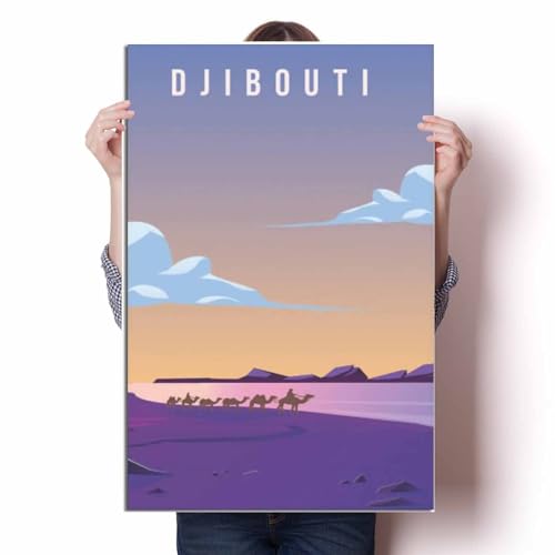 LIULAG impression sur toile 30x45cm Sans cadre Djibouti Sunset Vintage Affiche de voyage Salle de bain Picture Bar Wall Decor Bureau Home Design