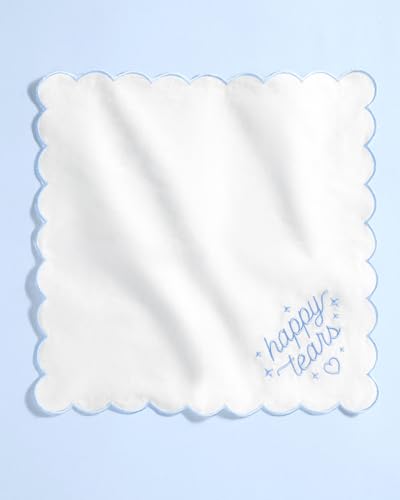 xo, Fetti White Happy Tears Embroidered Handkerchief | 10"x10" | Wedding Party Accessory, Bridesmaid Gift, Bridal Tissue, Napkin, Embroidered Something Blue Kleenex4