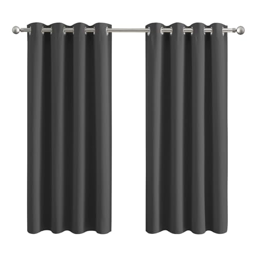 Aspire Homeware Blackout Curtains for Bedroom - Thermal Eyelet Grey Curtains Window Treatments Super Soft Ring Top Living Room Curtain & Drapes 2 Panels 46 x 54 inch Drop