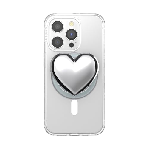 Image of PopSockets Phone Grip for MagSafe, Magnetic Holder, Phone Stand, Silver - Heart of Silver