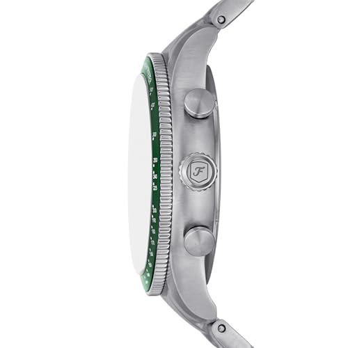 Fossil Men Sport Tourer Silver Quartz Stainless Steel Chronograph Watch Fs6048, Green Dial, Silver Band - Image 3