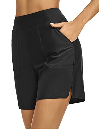 Tournesol Women's Swim Shorts High Waisted Bathing Suit Bottoms Tummy Control Swimsuits Swimwear Board Shorts Black #TOP1