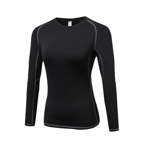 Lista de Camisetas de manga larga para Mujer , tabla con los diez mejores. 43 LNJLVI Camisetas de Manga Larga para Mujer Camisetas de Entrenamiento atléticas de Ajuste seco con Cuello Redondo (Negro,Chico)