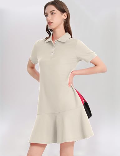 Image of Kissonic Women's Polo Dress Short Sleeve V Neck Ruffle Hem Casual Summer Golf Tennis Mini Shirt Dresses
