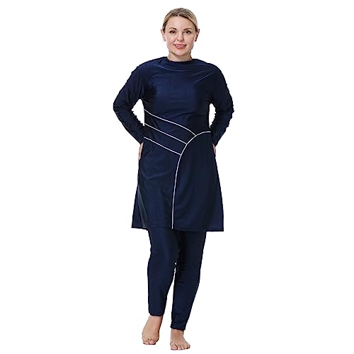 Plus Size Muslim Swimsuits for Women Rash Guard Swimwear Top Pants with Hijab/Cap3