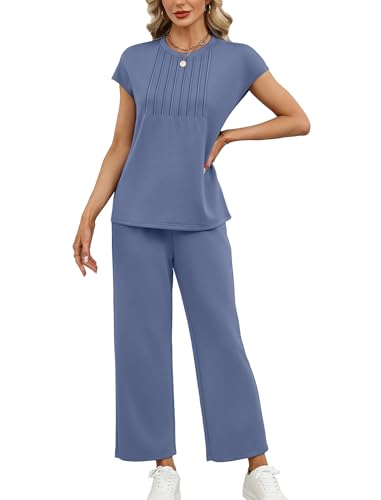 Image of Sampeel Two Piece Sets for Women Summer Vacation Outfits Cap Sleeve Tops Lounge Matching Sets Women Clothing