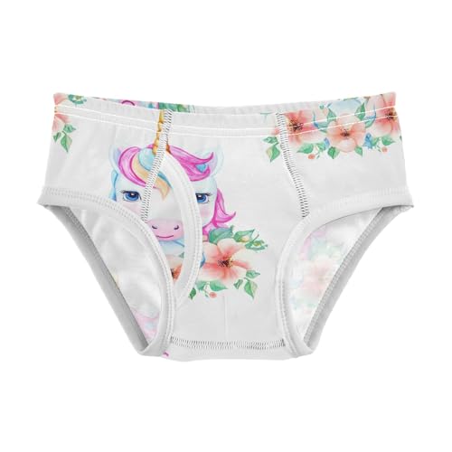 CHIFIGNO Boy Briefs Cotton Underwear Printed Soft Kids Boys Brief Underwear, Cute Unicorns Flowers White