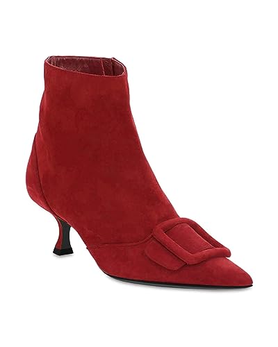 Coutgo Women's Kitten Heel Ankle Boots Pointed Toe Side Zipper Square Buckle Winter Booties