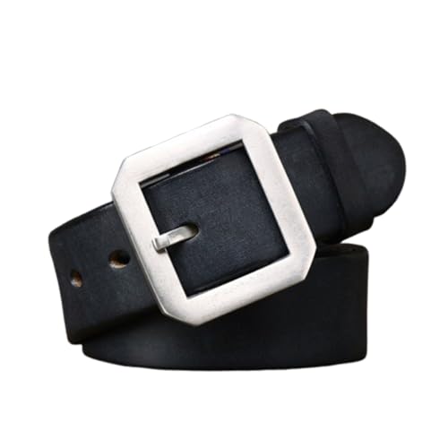 5mm Thicken Matte Genuine Cowhide Leather Belt for Men, Stainless Steel Square Buckle, Versatile Vintage Strap for Jeans(115cm/45, Black)