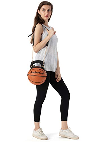 Women Basketball Shaped Purse Girls Round Handbag Shoulder Cross Body PU Messenger Bag Adjustable Strap4