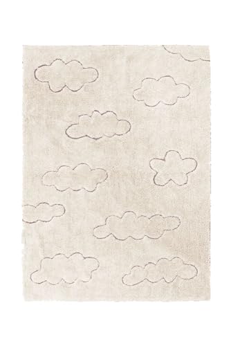 Lorena Canals - Alfombra Lavable para habitación de niños. Colección Rugcyled Nubes en Color Natural - Hecho a Mano en Forma Rectangular y con Algodón Natural y Tintes Ecológicos - Tamaño: 120x160cm